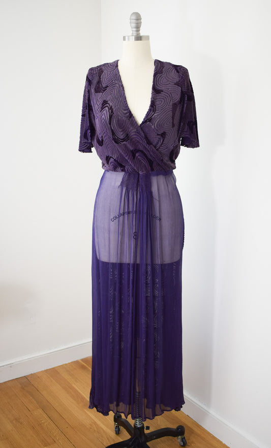 1930s Plum Devoré Velvet and Chiffon Gown | M