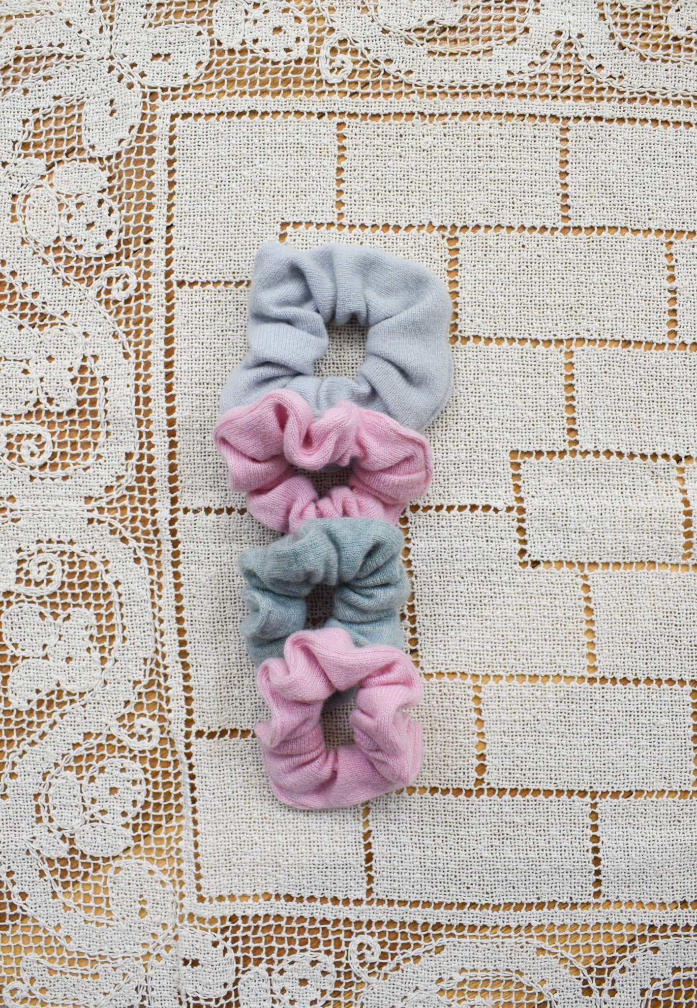 Upcycled Cashmere Scrunchie Small Set of Two | Pink + Ice Blue