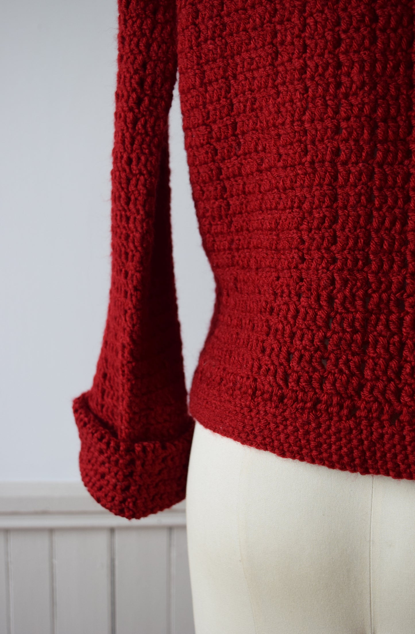 1970s Hand Crocheted Ox Blood Red Sweater | S/M