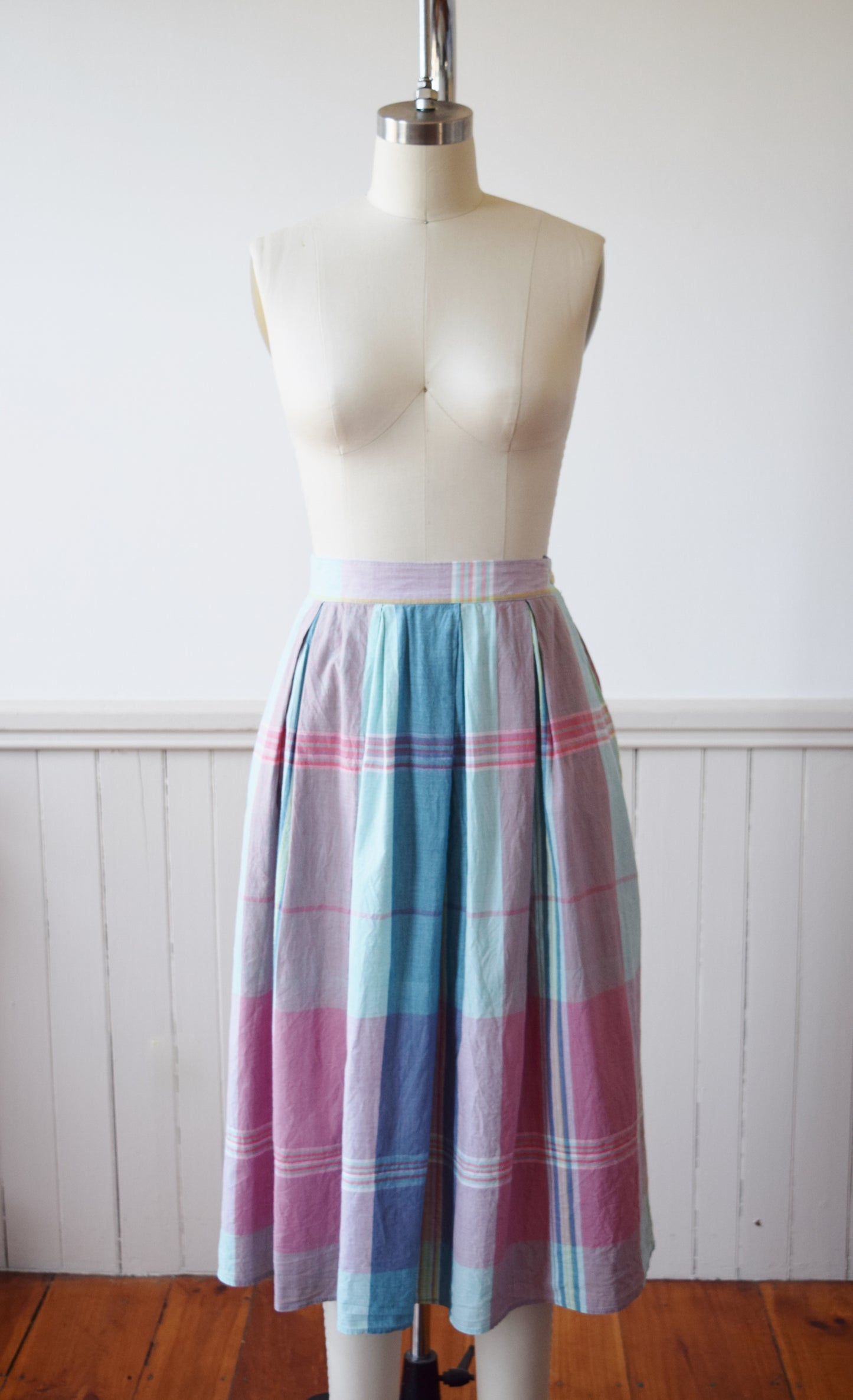 Pastel Madras Midi Skirt | 1980s | XS/S