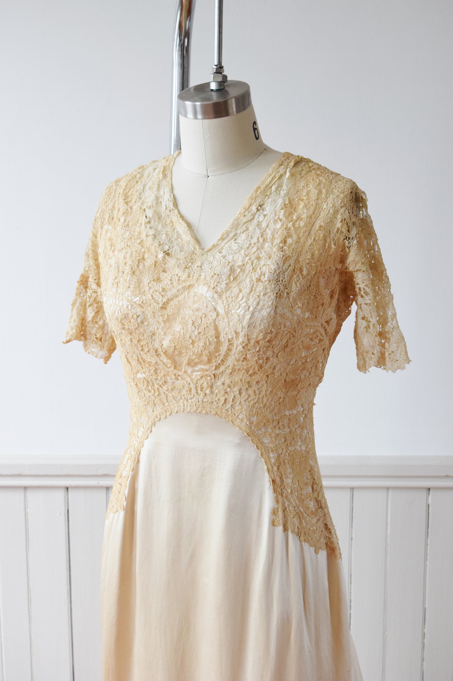 Antique Silk Satin and Lace Edwardian Wedding Gown | 1910s | XS
