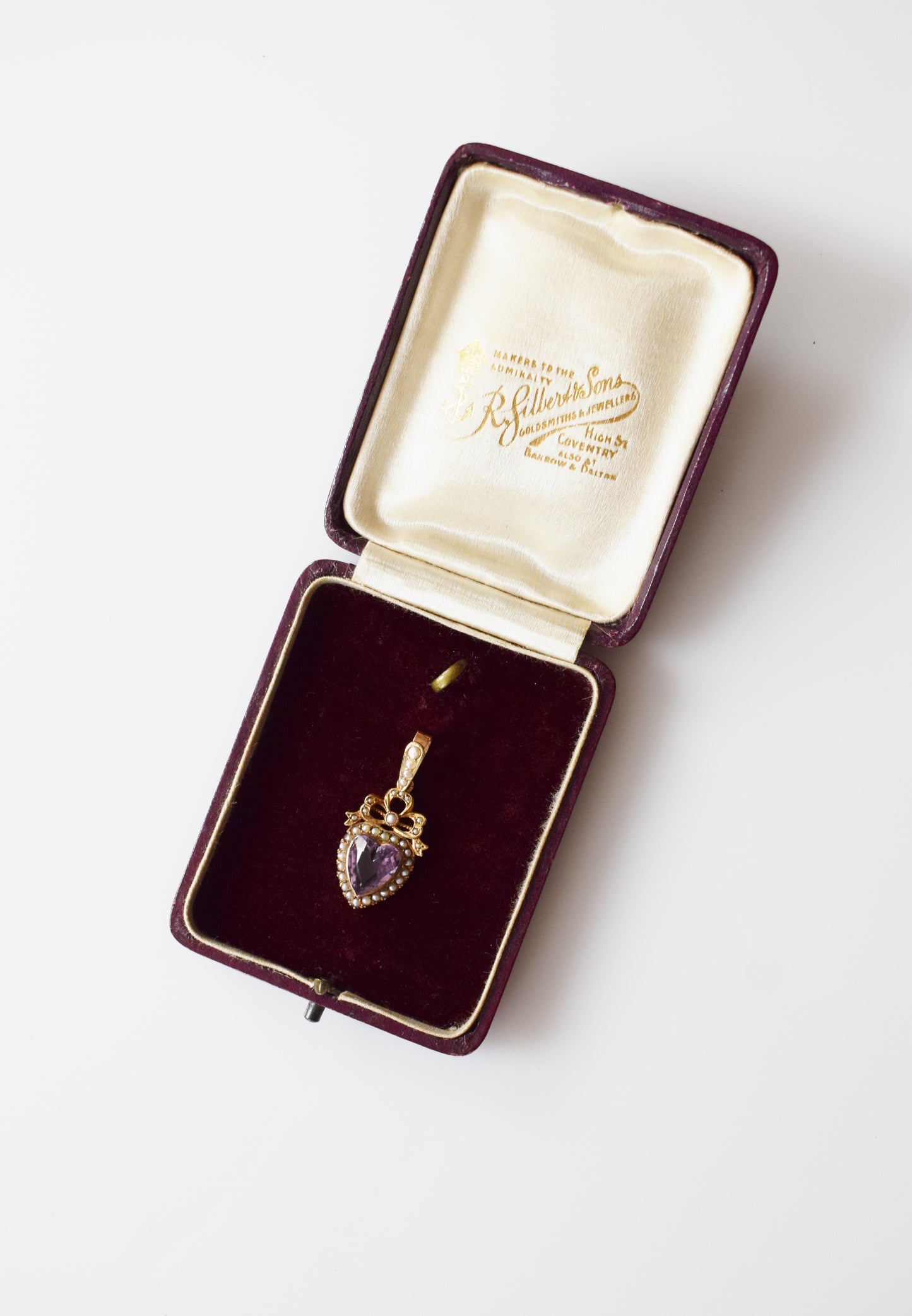 Victorian 9kt Gold, Amethyst and Seed Pearl Heart Pendant