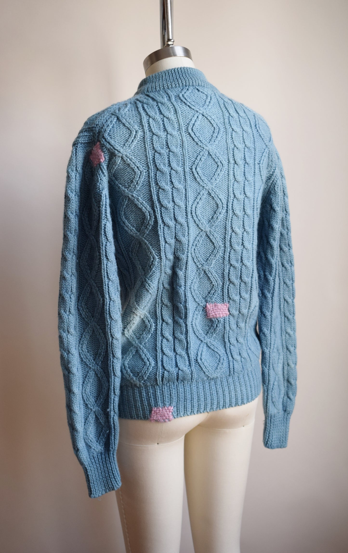 1980s Wool Cableknit Dip Dyed in Natural Indigo with Darns | S/M