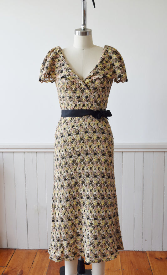 1930s Crazy Crochet Day Dress | NRA Label | XS/S