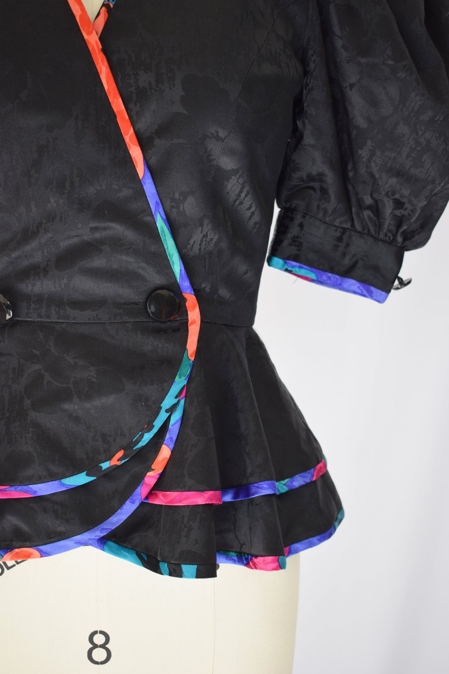 Vintage Silk Jacquard Balloon Sleeve Jacket | XS/S