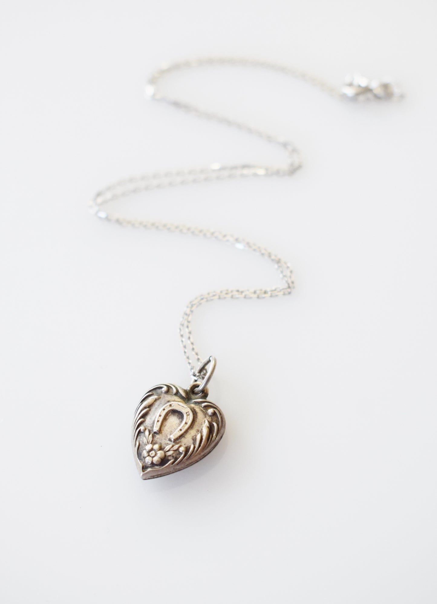 Vintage Silver Horseshoe Heart Charm Necklace