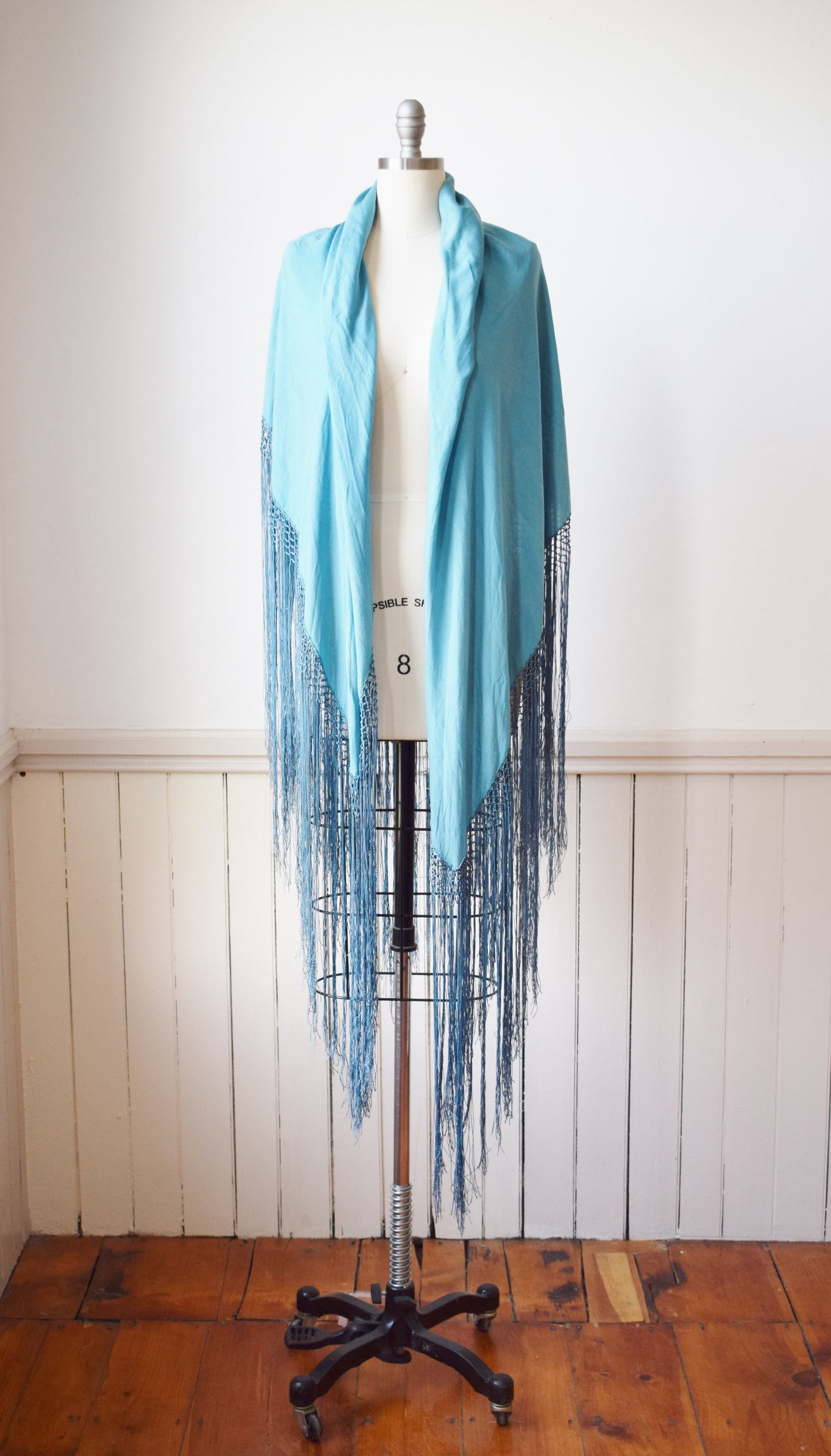 Antique Robin's Egg Blue Silk Piano Shawl