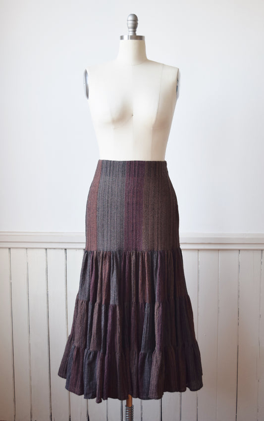 1990s Norma Kamali Wool Tiered Skirt | M