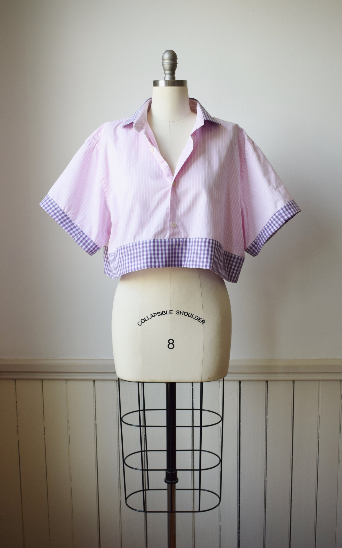 Mixed Print/ Reworked Button Up Top | Pink + Purple