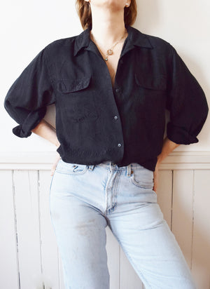 Black Silk Button Down | M