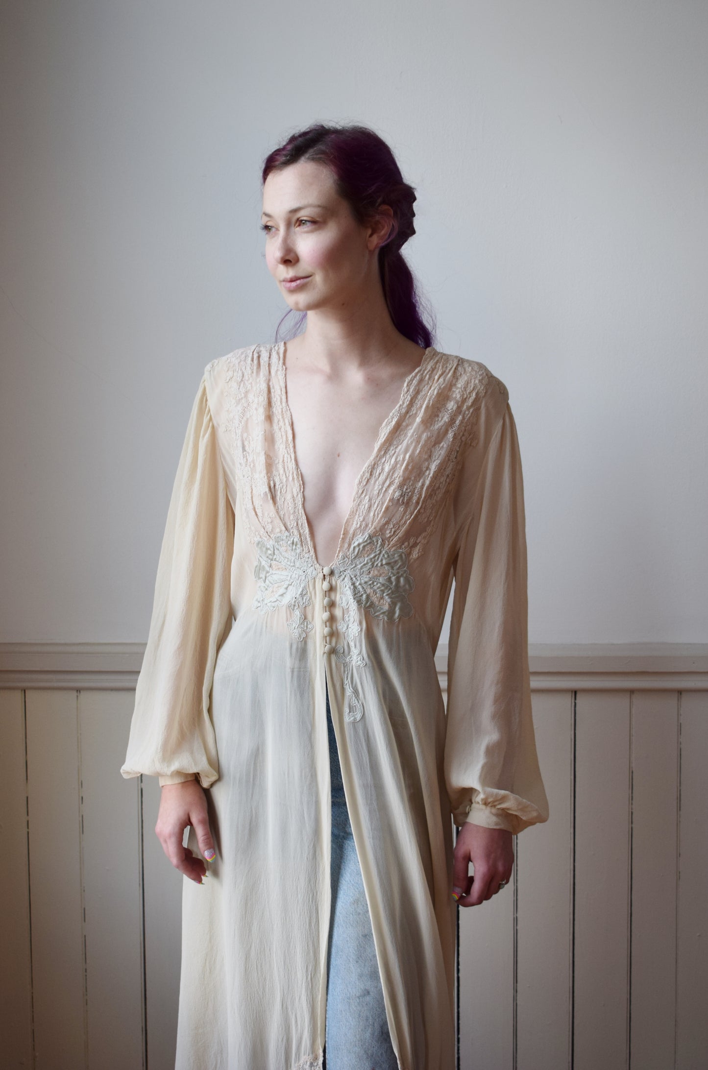 1940s Silk and Lace Dressing Gown | M/L