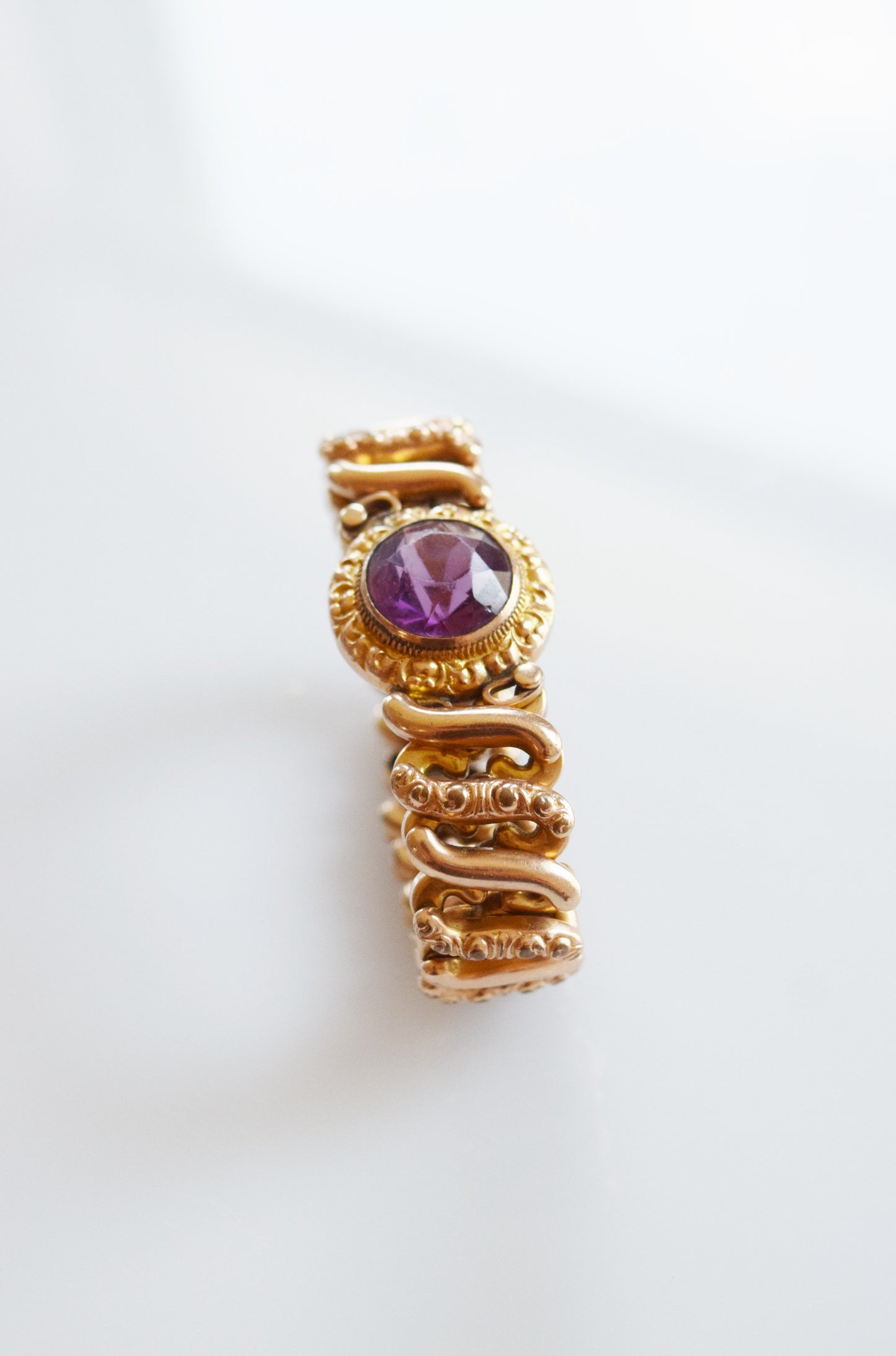 Victorian Revival Sweetheart Expansion Bracelet with Amethyst Stone | 1940s