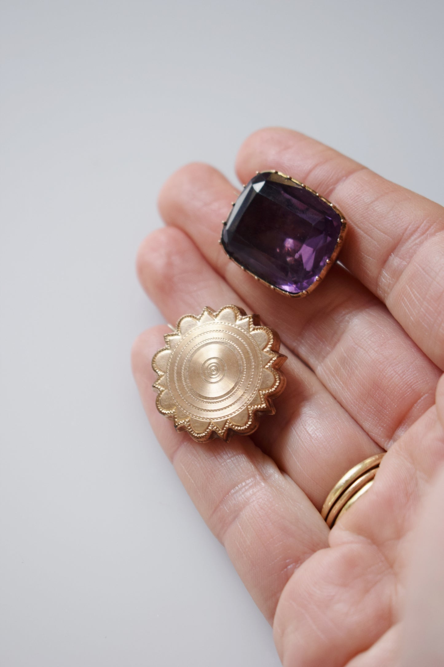 Pair of Victorian Brooches: Amethyst and Sunburst