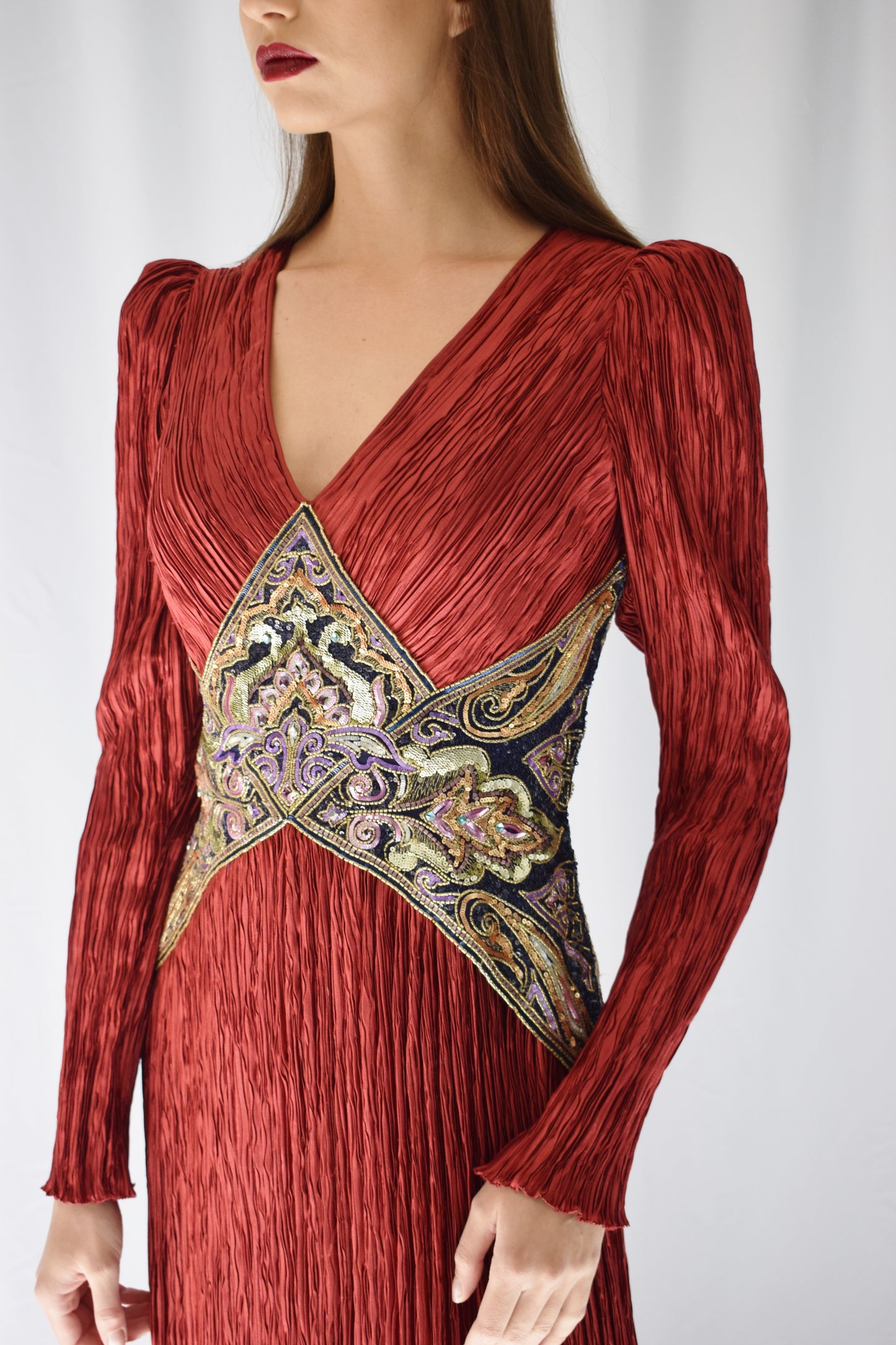 1980s Mary McFadden Cabernet Plisse Gown | S/M