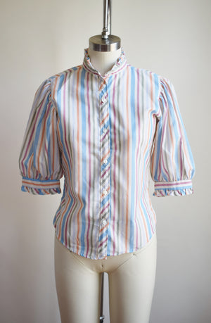 1970s Puff Sleeve Candy Stripe Blouse | XS/S