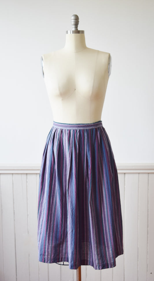 Striped Cotton Midi Skirt | 1980s | M