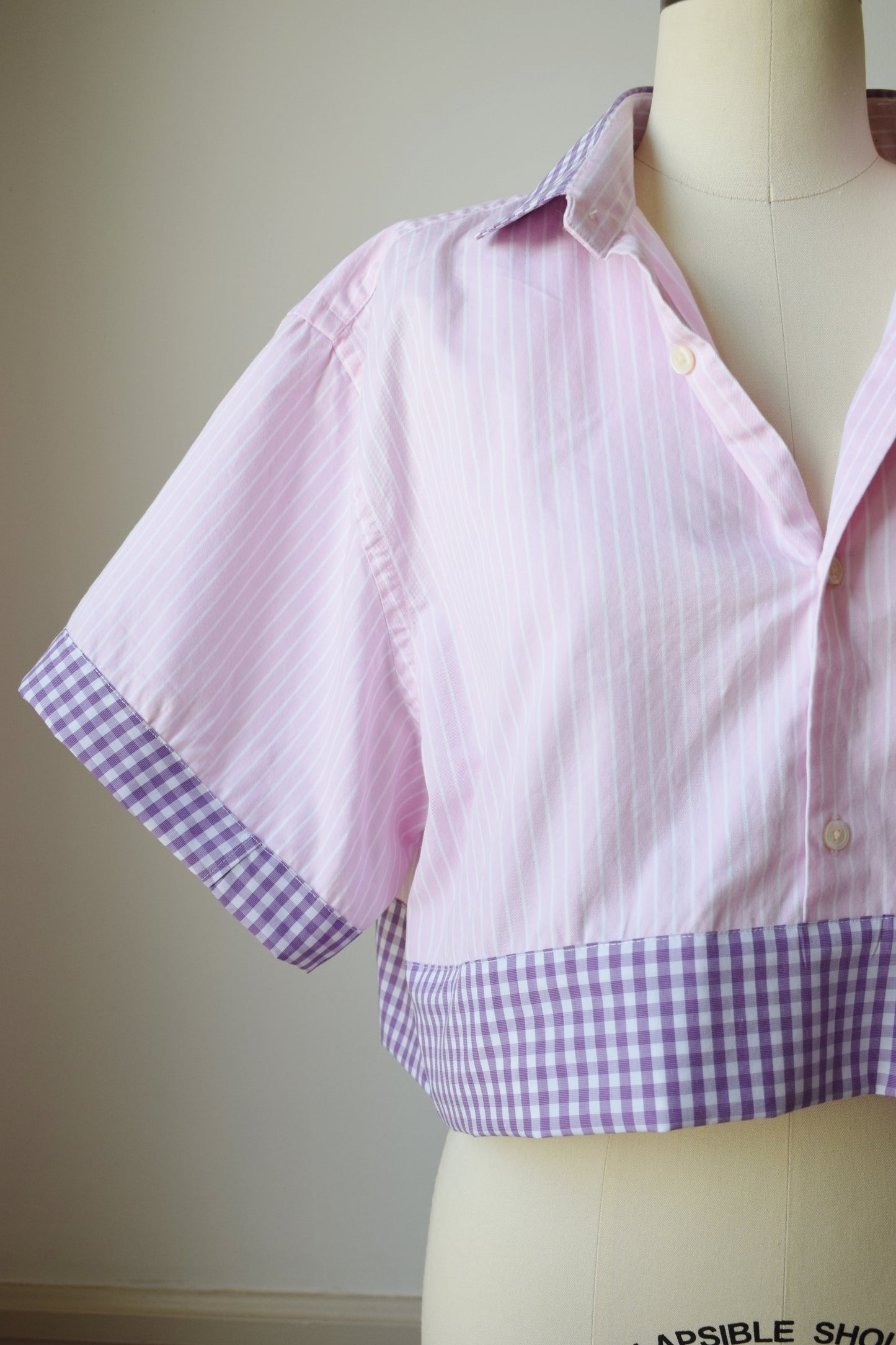 Mixed Print/ Reworked Button Up Top | Pink + Purple