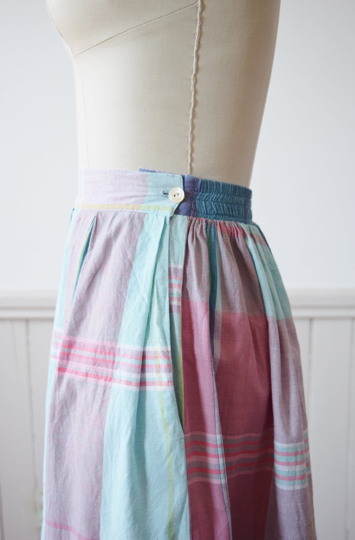 Pastel Madras Midi Skirt | 1980s | XS/S