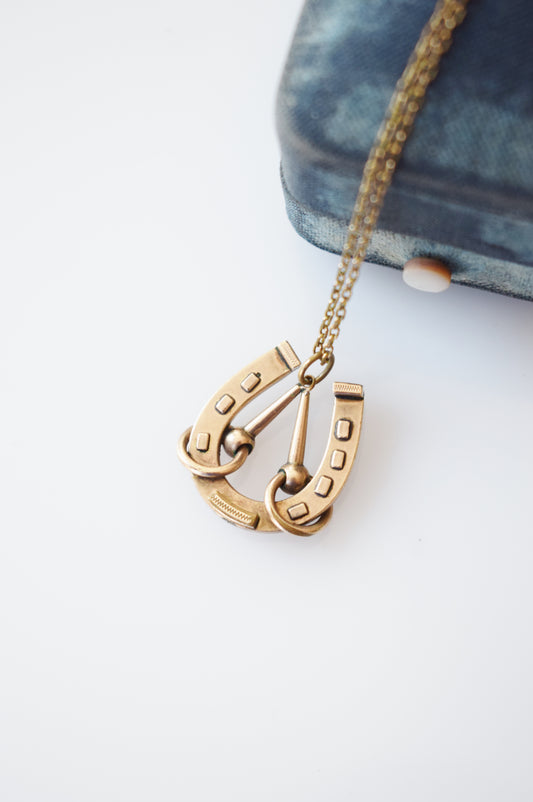 Vintage Lucky Horseshoe Gold Pendant Necklace