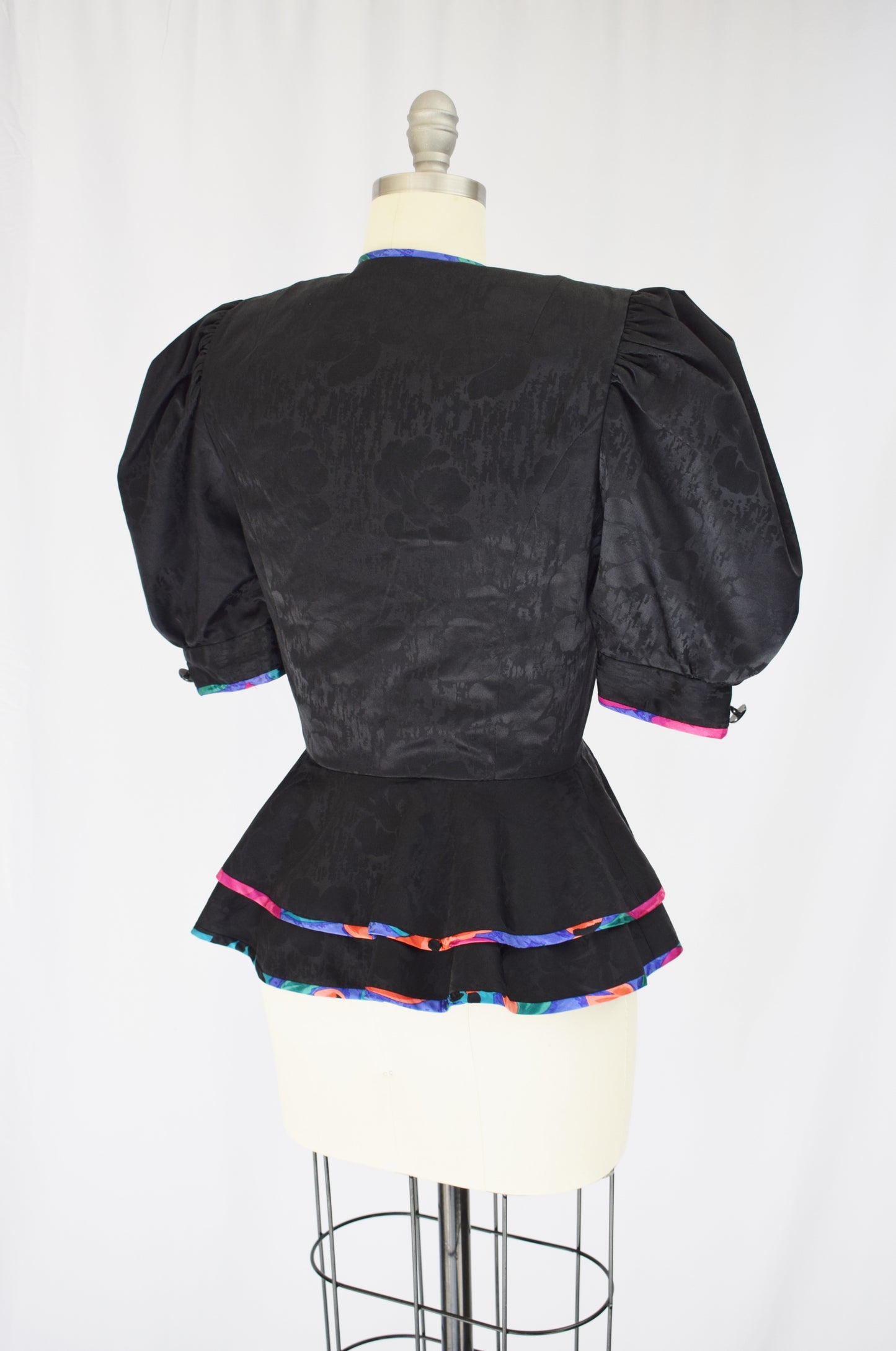 Vintage Silk Jacquard Balloon Sleeve Jacket | XS/S