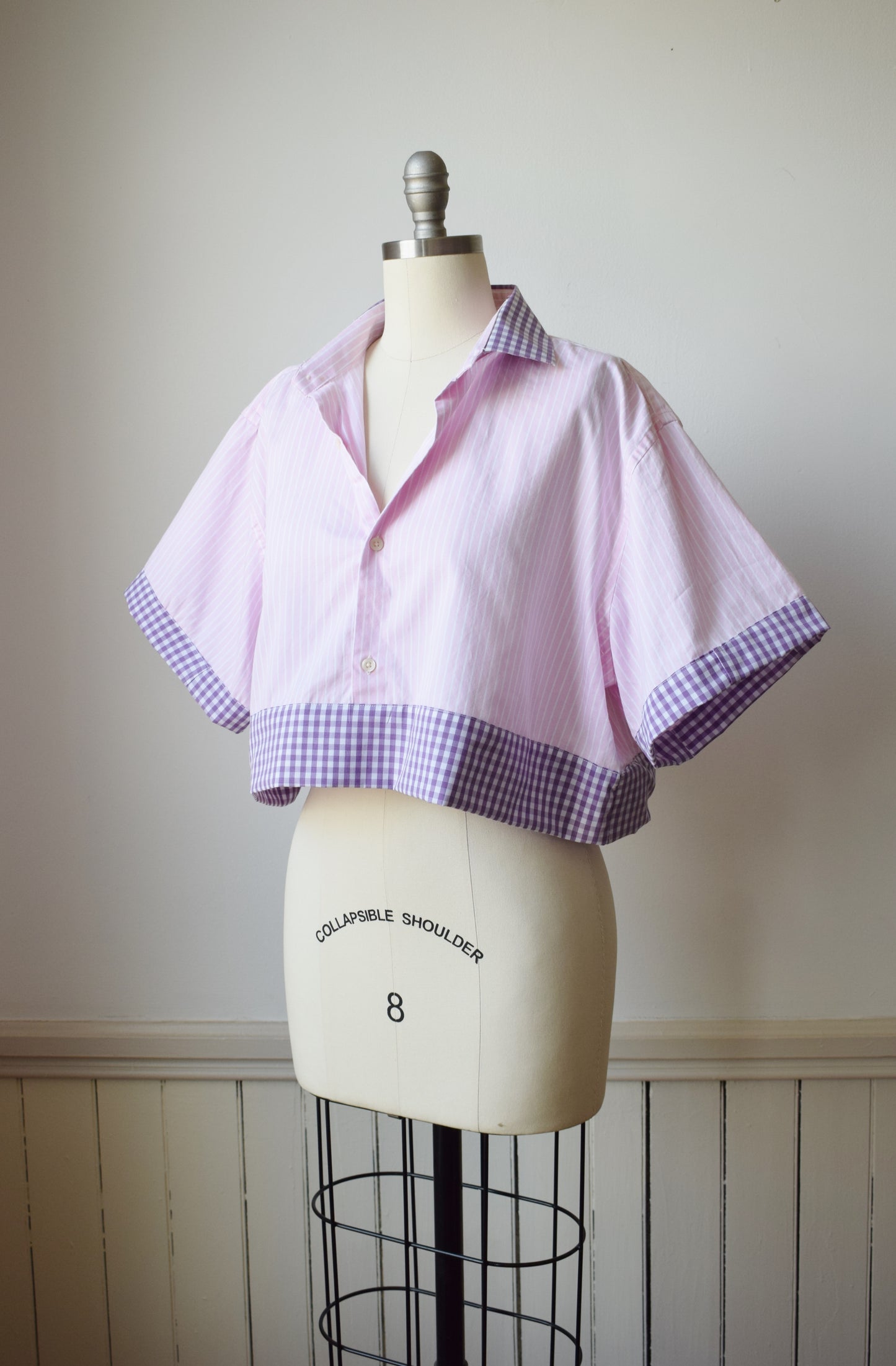 Mixed Print/ Reworked Button Up Top | Pink + Purple