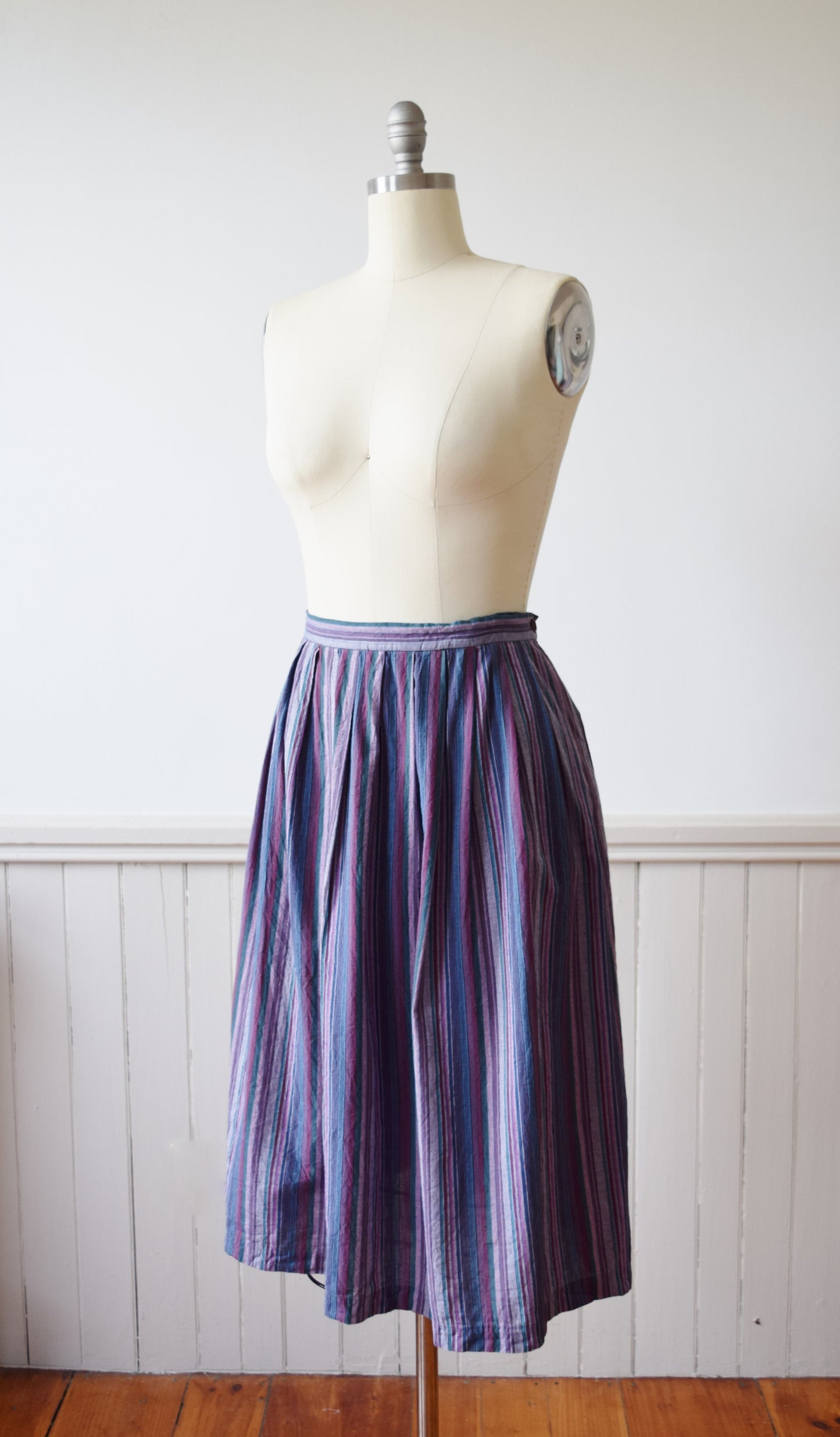 Striped Cotton Midi Skirt | 1980s | M