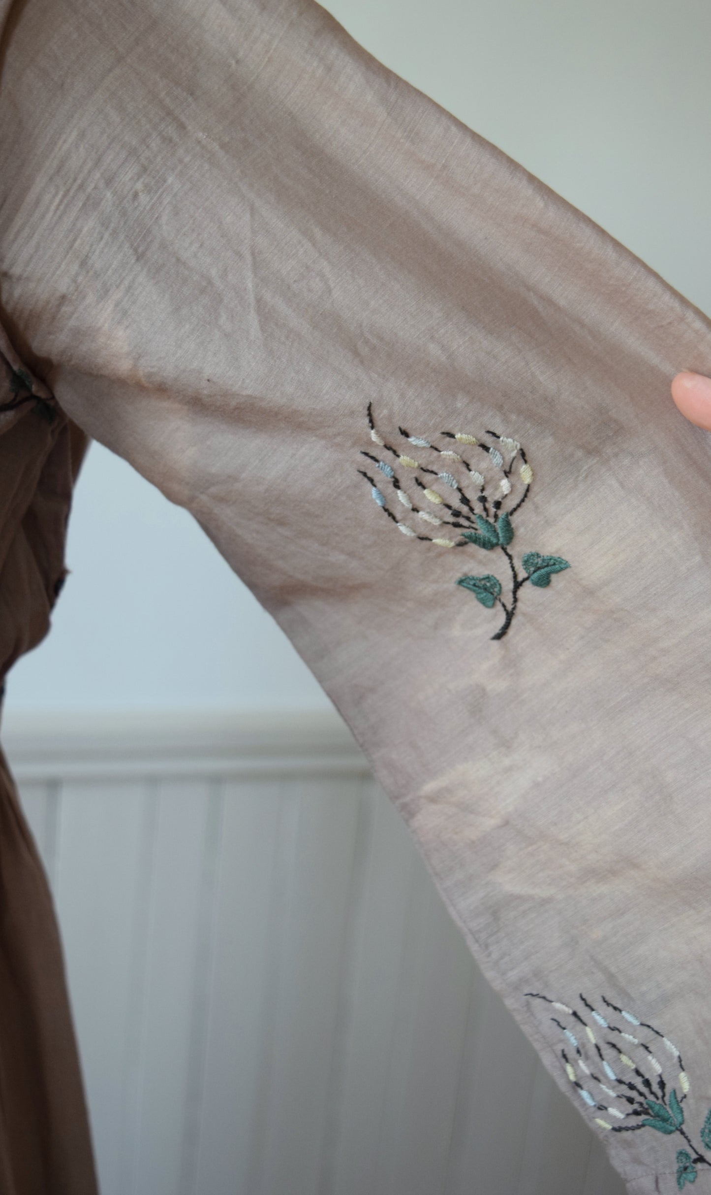 Antique Dove Grey Embroidered Dress | C. 1910 | XS/P