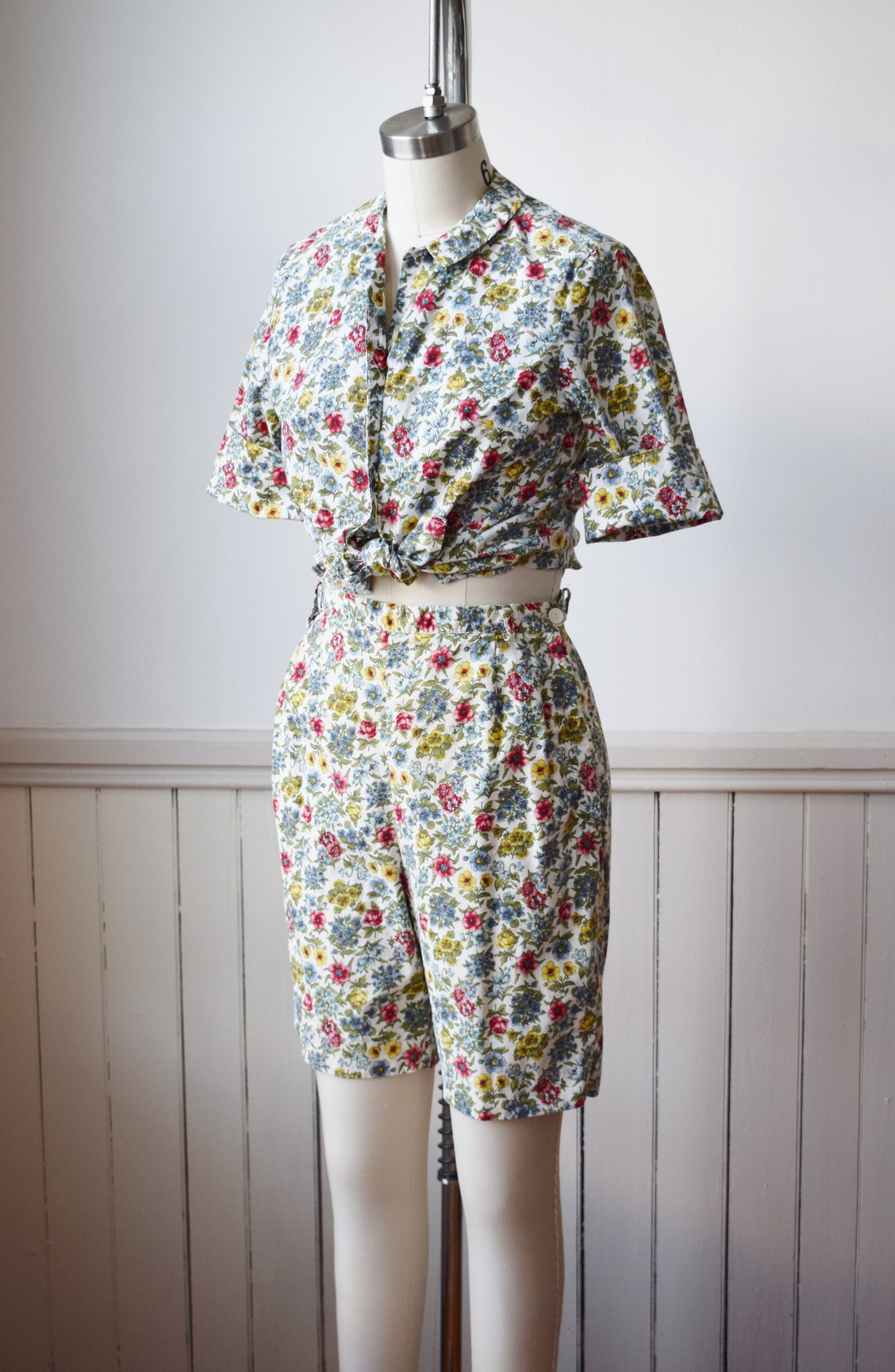 1960s Cotton Floral Shorts Set | S