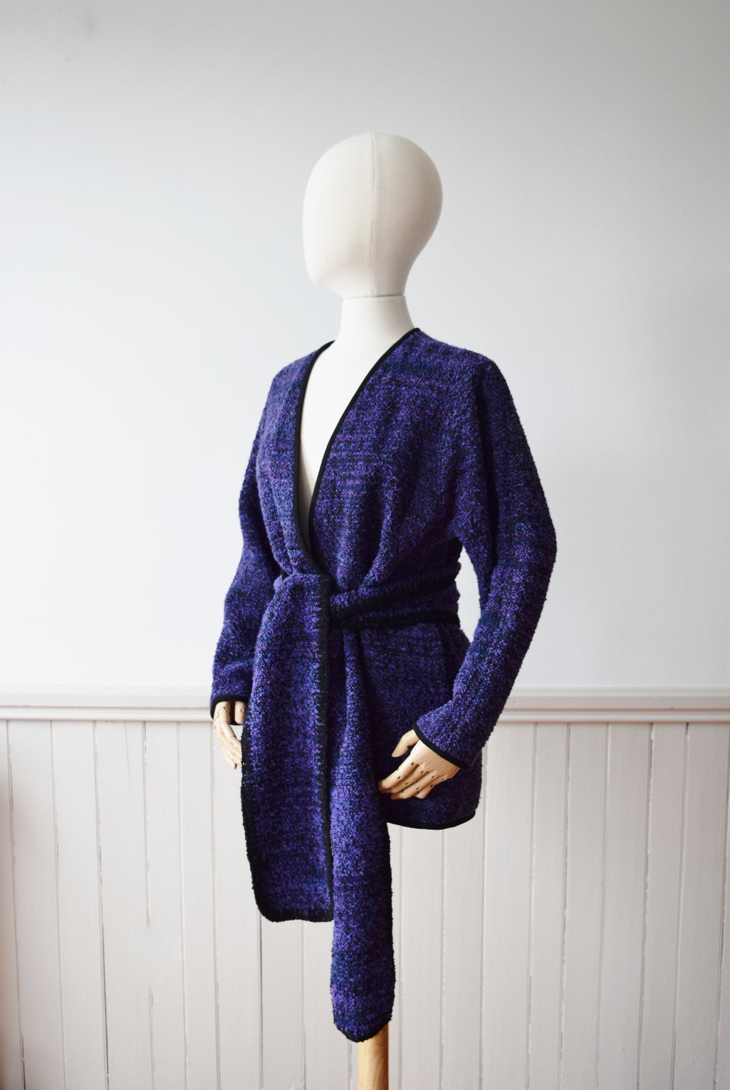 Loom Woven Purple Cotton Boucle Cardigan and Scarf | M/L