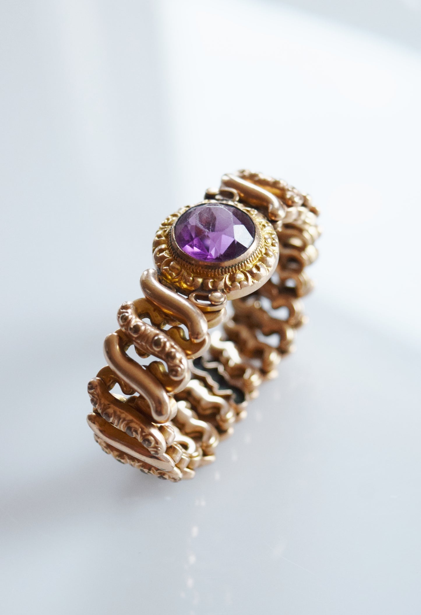 Victorian Revival Sweetheart Expansion Bracelet with Amethyst Stone | 1940s
