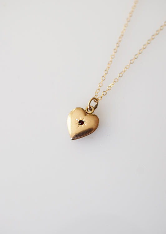 Petite 12kt Gold-Fill Heart Locket | Garnet