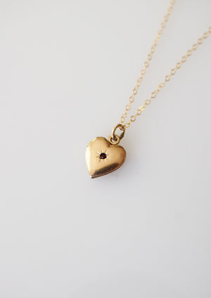 Petite 12kt Gold-Fill Heart Locket | Garnet