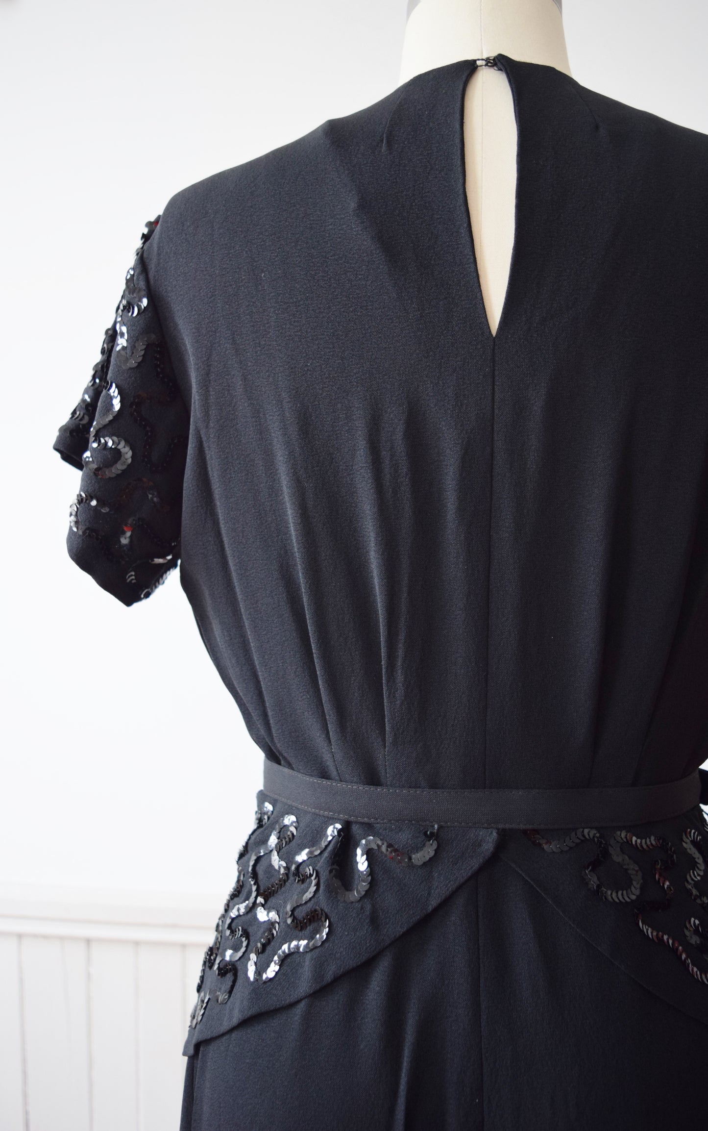 1940s Sequined Black Rayon Gown |  M-L