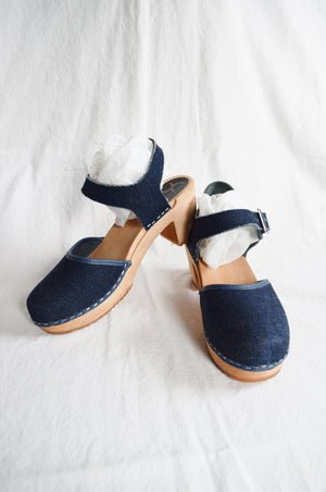 Classic Swedish Clogs in Denim and Wood | US 8 / EU 39