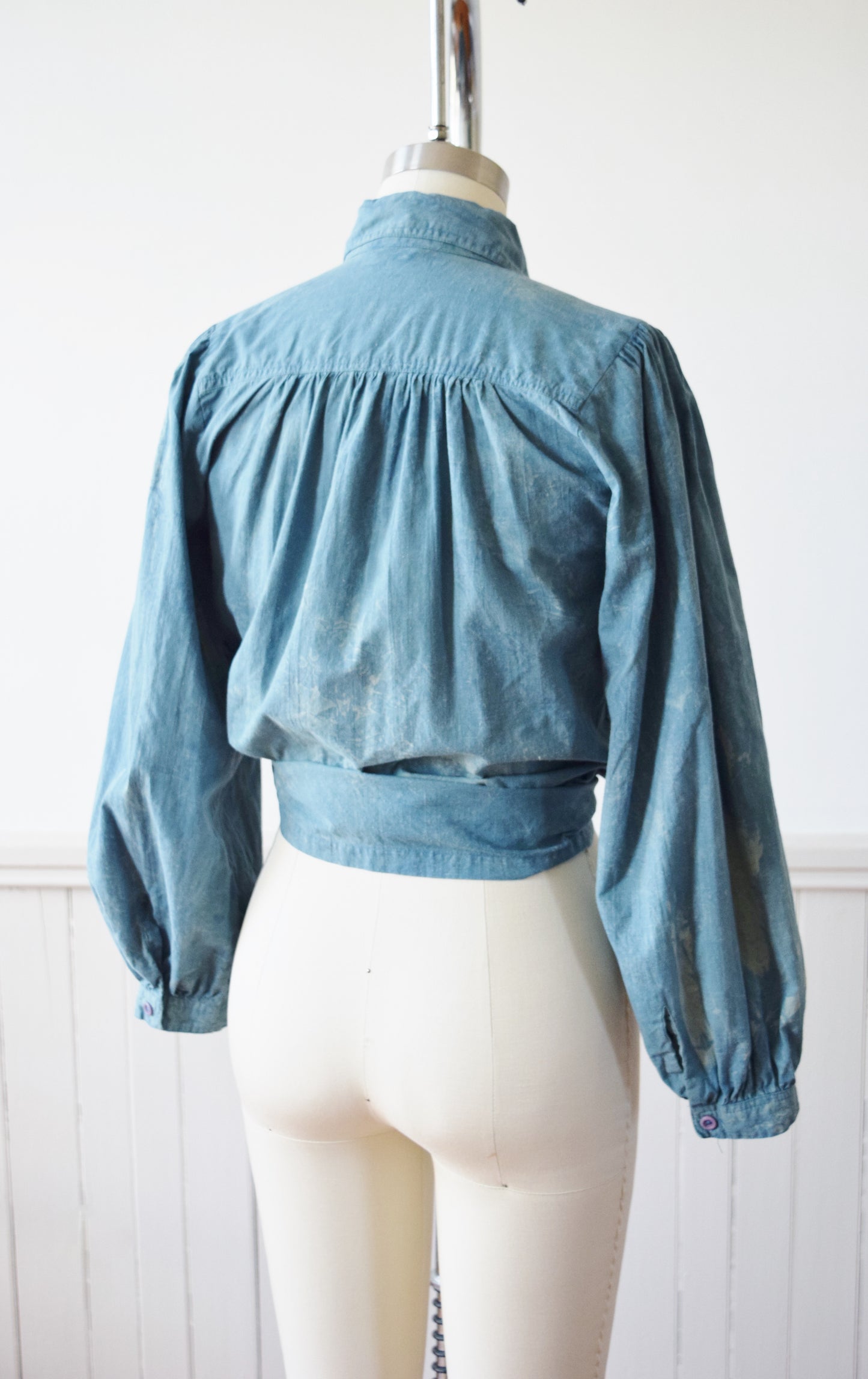 Indigo Over-Dyed Puff Sleeve Top | 1970s | S/M