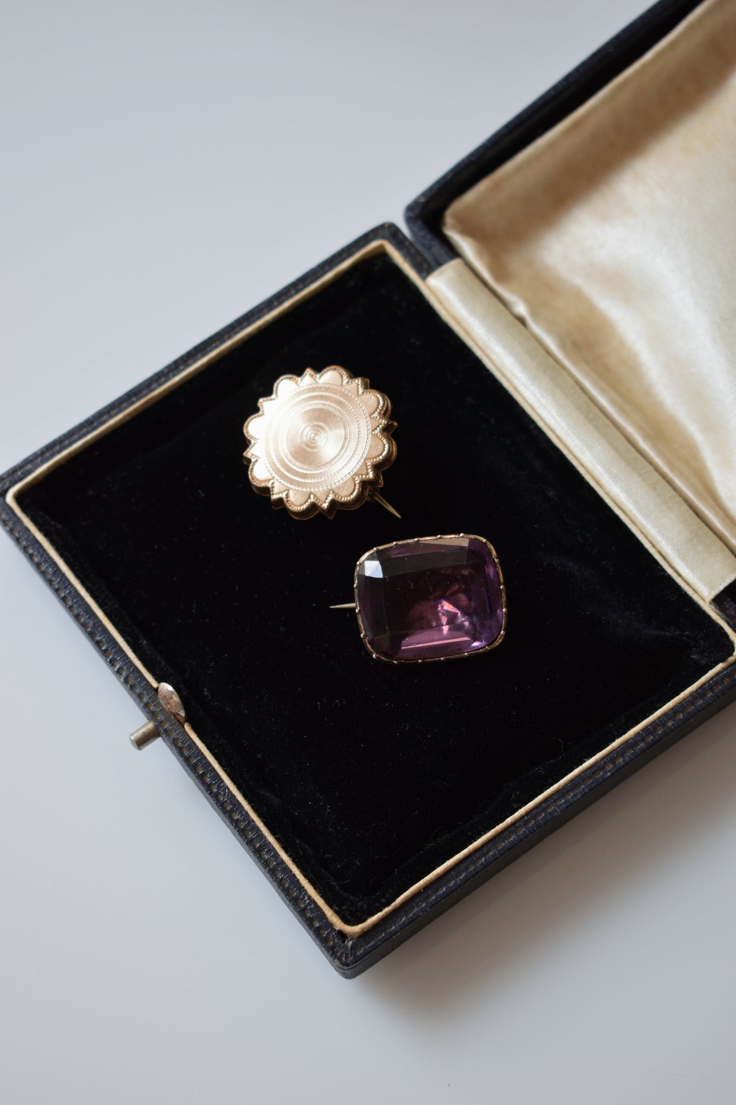 Pair of Victorian Brooches: Amethyst and Sunburst