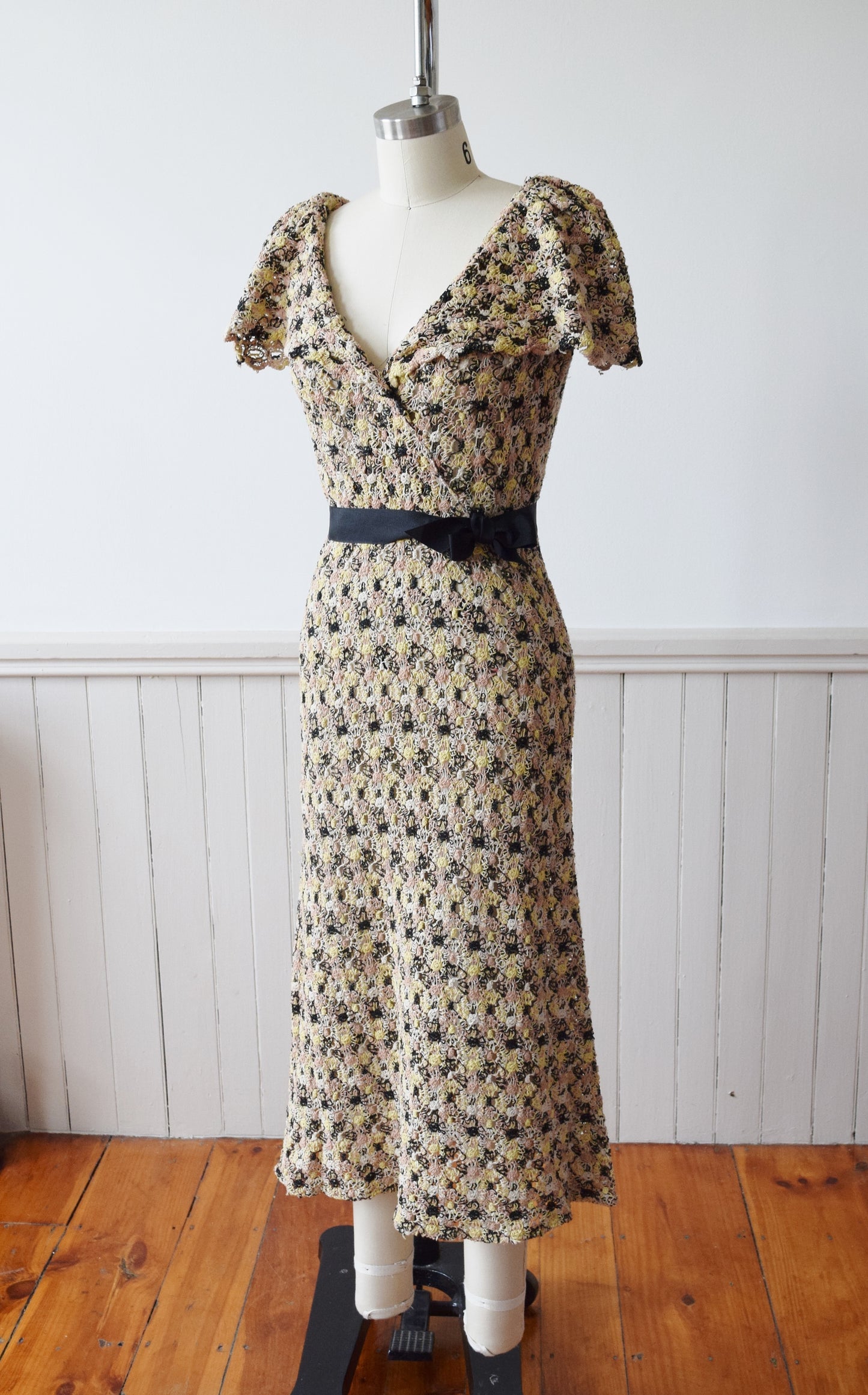 1930s Crazy Crochet Day Dress | NRA Label | XS/S