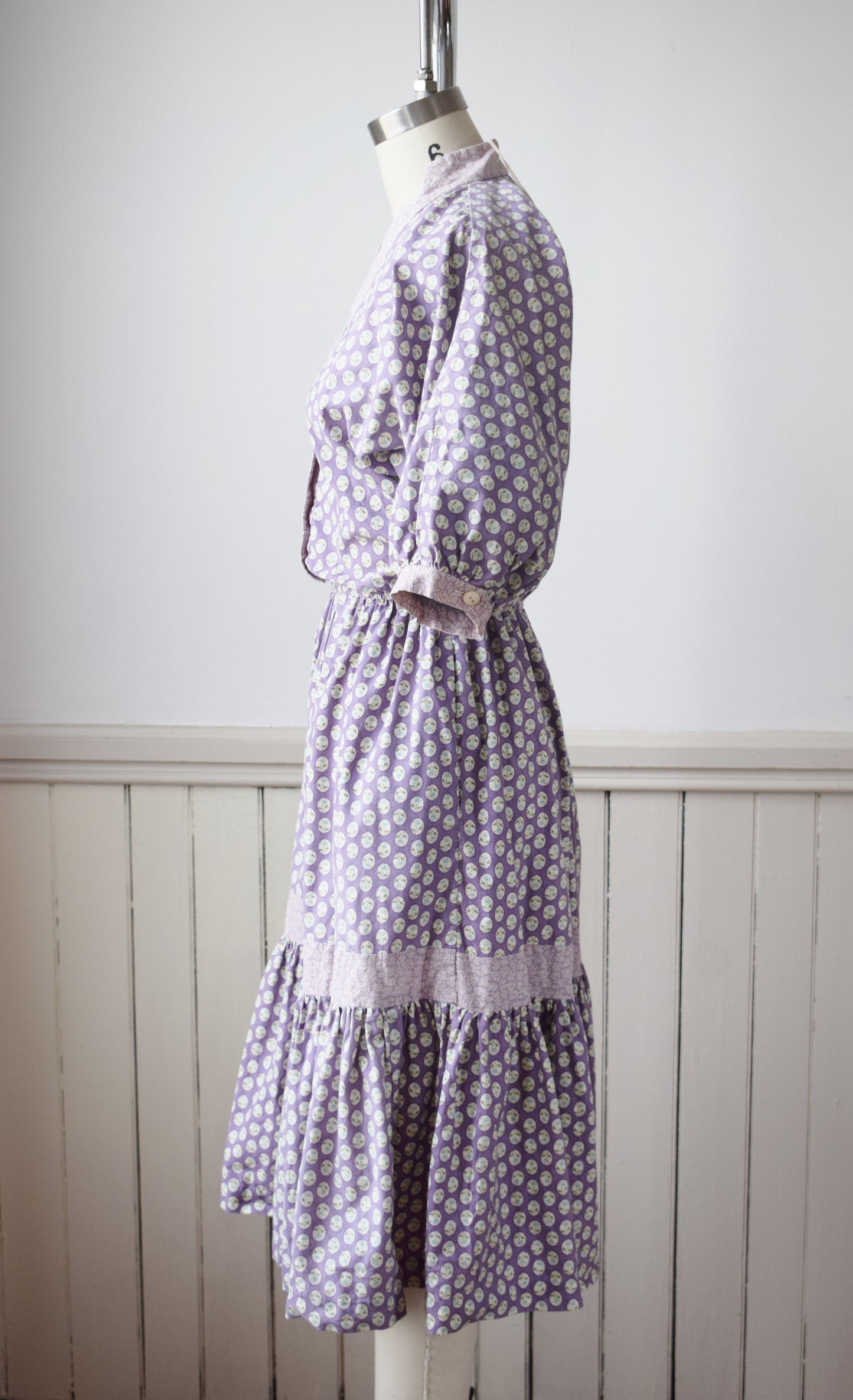 1980s Balloon Sleeve Lavender Floral Dress | P XS/S