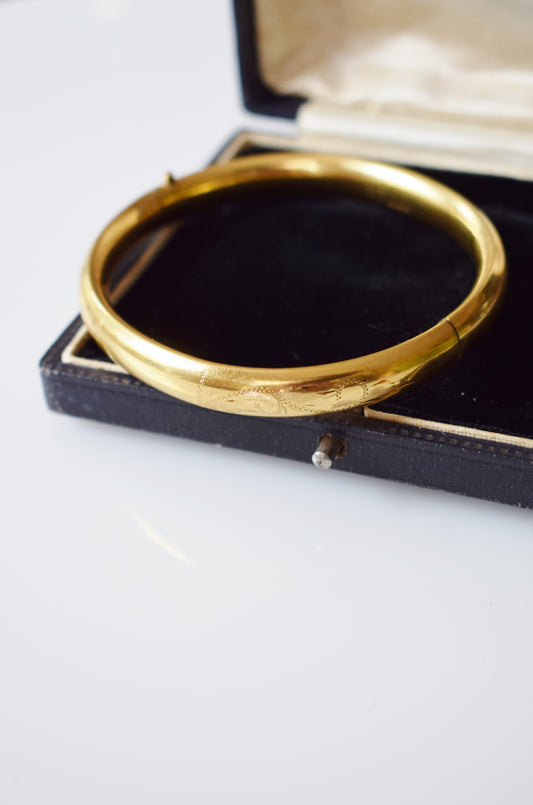 Vintage Gold-filled Bangle Bracelet | Etched Floral Design