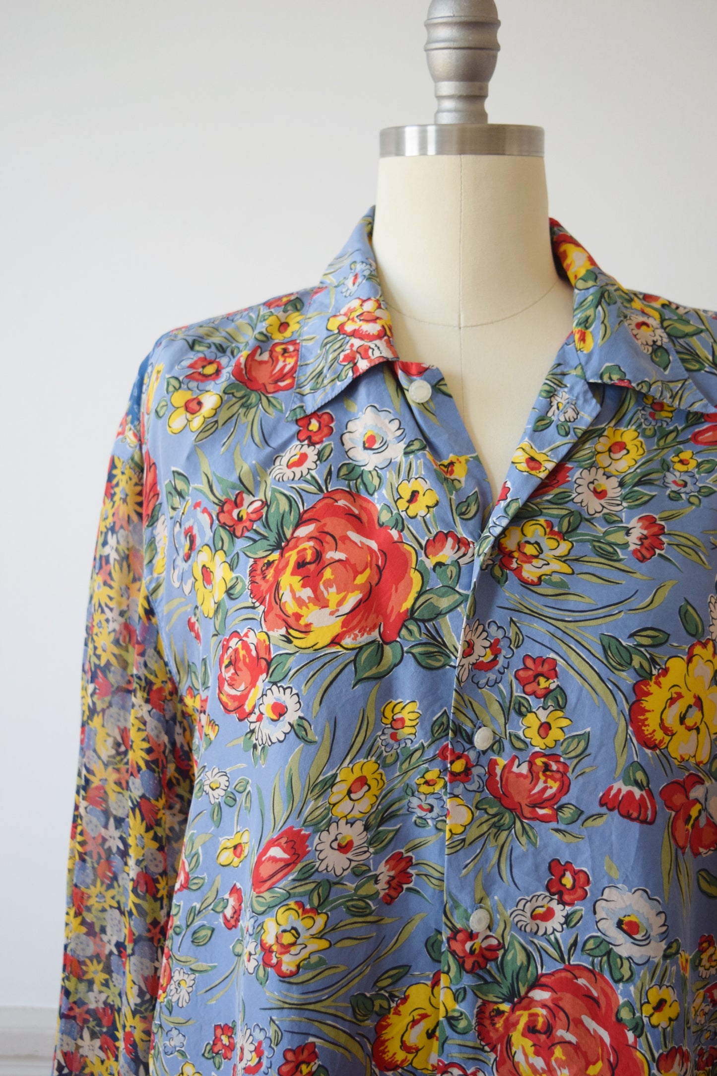 1990s Mixed Floral Print Silk Blouse | M