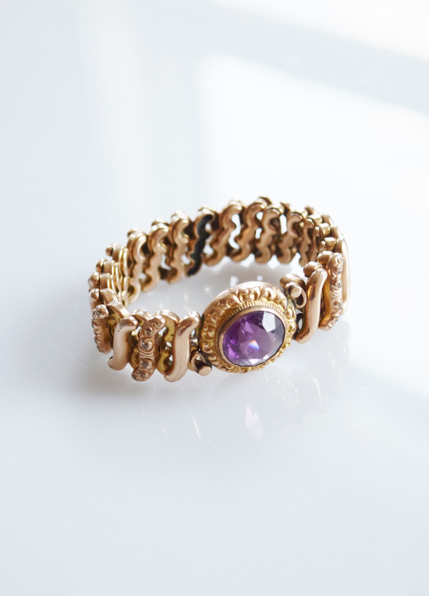 Victorian Revival Sweetheart Expansion Bracelet with Amethyst Stone | 1940s