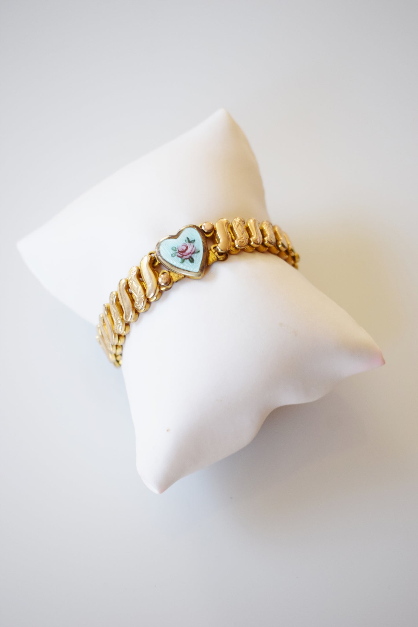 Vintage Child's Gold and Enamel Sweetheart Bracelet