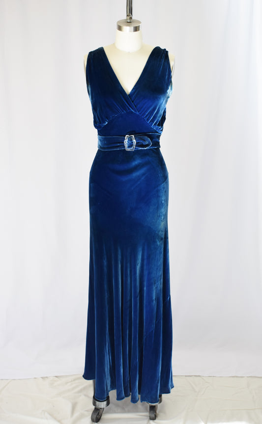 1930s Blue Velvet Gown with Matching Jacket | S