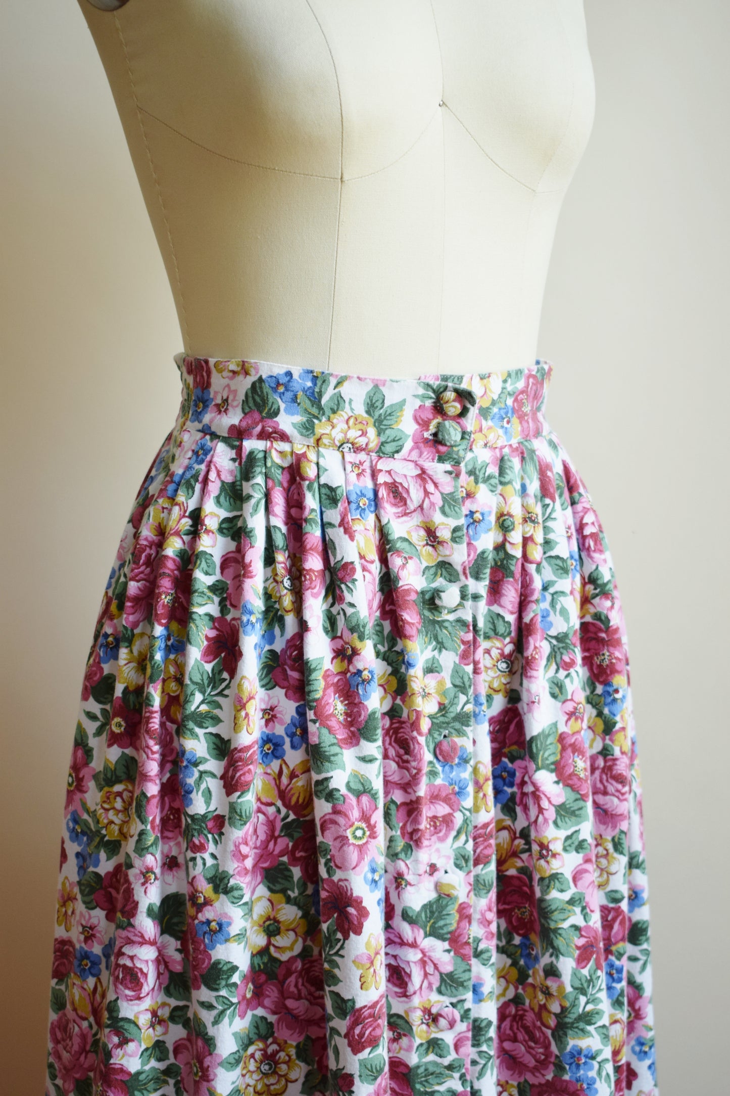 Vintage Floral Button Front Midi Skirt | S/M