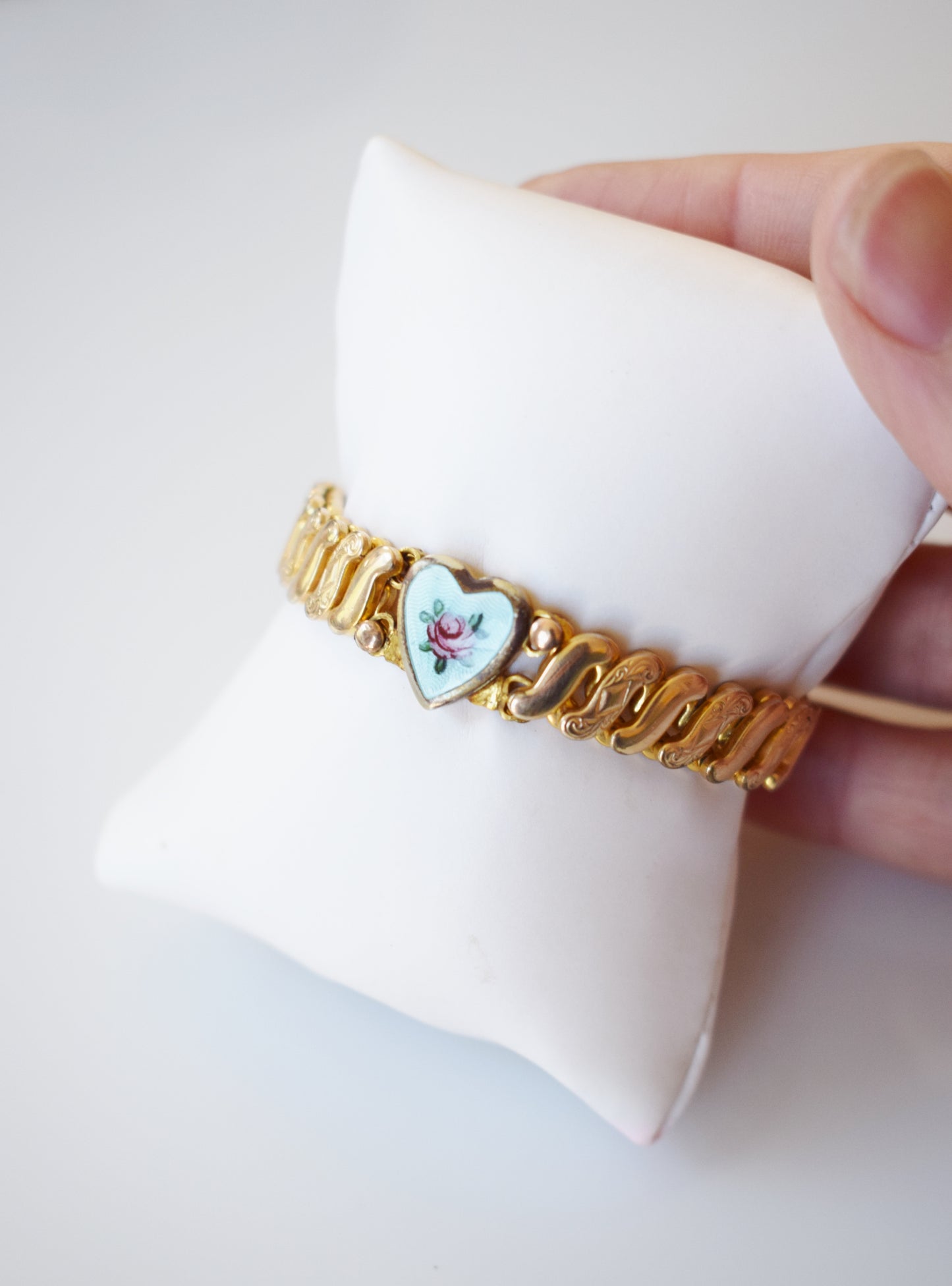 Vintage Child's Gold and Enamel Sweetheart Bracelet