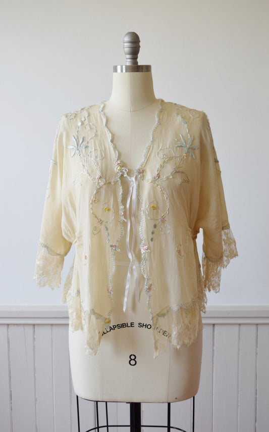 Embroidered Gossamer Silk and Lace Jacket  | 1920s | OS