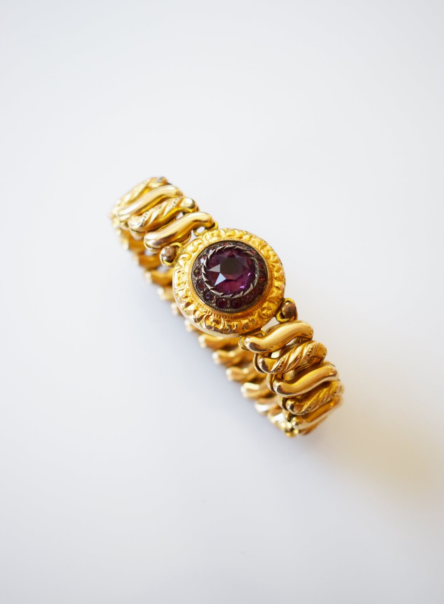 Antique Gold and Amethyst Gem Sweetheart Bracelet