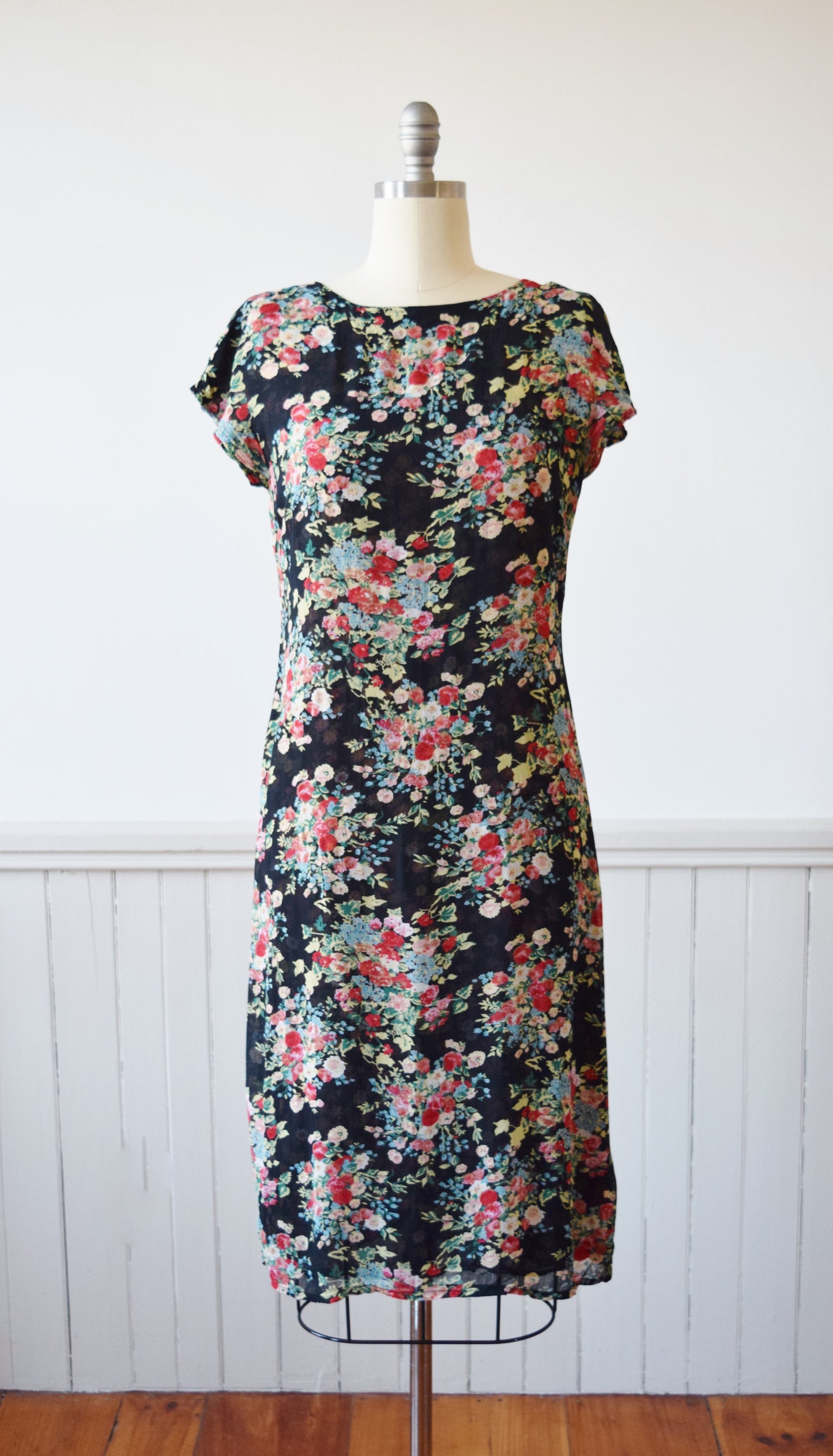 RESERVED Dark Floral Rayon Crepe Reversible Frock | S/M