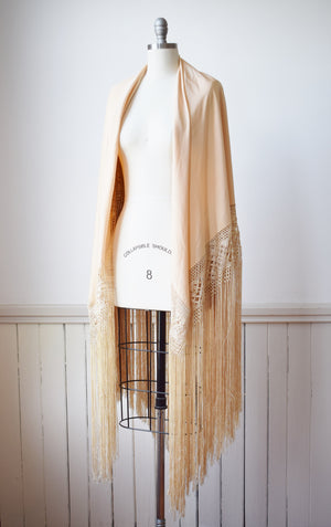 Antique Fringed Silk Piano Shawl