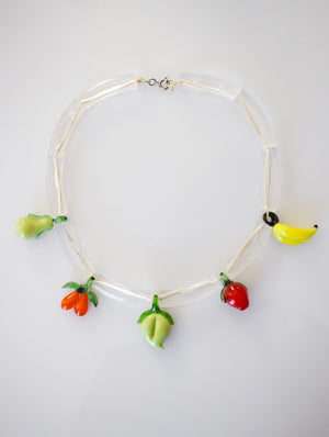 Vintage Glass Fruit and Lucite Collar Necklace